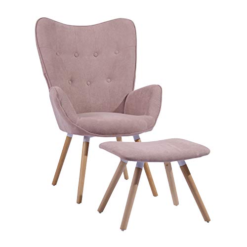 MEUBLE COSY Sessel mit Hocker Lounge Relaxstuhl Polstersessel Lesesessel Armlehnstuhl Stuhl mit Rückenlehne Stoff Kissen Rosa, 68x73x106cm von MEUBLE COSY