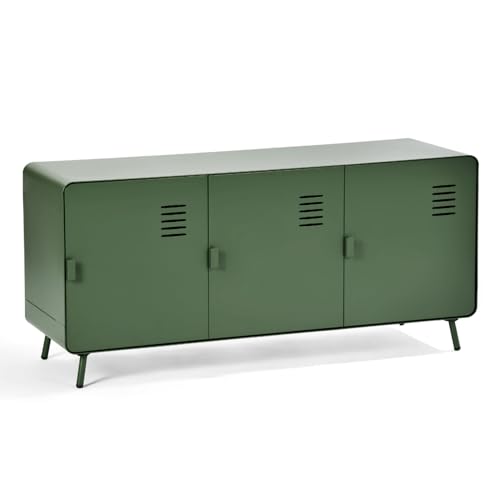 MEUBLE COSY TV Schrank Sideboard mit 3 Türen und Regal Ablage Wohnzimmer Schränke aus Metall für Wohnzimmer Esszimmer Schlafzimmer Arbeitszimmer, Industrial Style, 120 cm lang, Grün von MEUBLE COSY