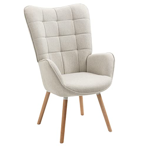 MEUBLE COSY Sessel Relaxsessel Lehnstühle Polstersessel Einzelsofa mit Holzbein Ohrensessel für Wohnzimmer Schlafzimmer Büro Vanity, Stoff, Beige von MEUBLE COSY