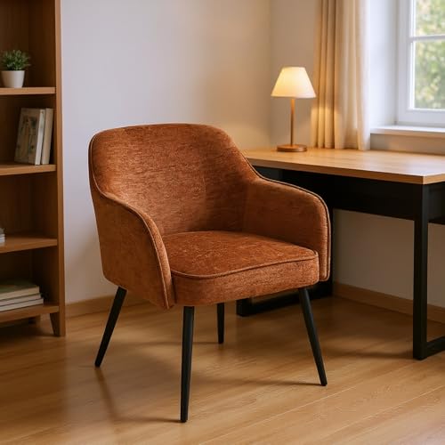 MEUBLE Cosy Bürostuhl Ergonomischer, Schreibtischstuhl ohne Rollen, Hohe Rückenlehne & Armlehnen, Tragkraft 120 kg, Chenille-Stoff, Karamellfarbe von MEUBLE COSY