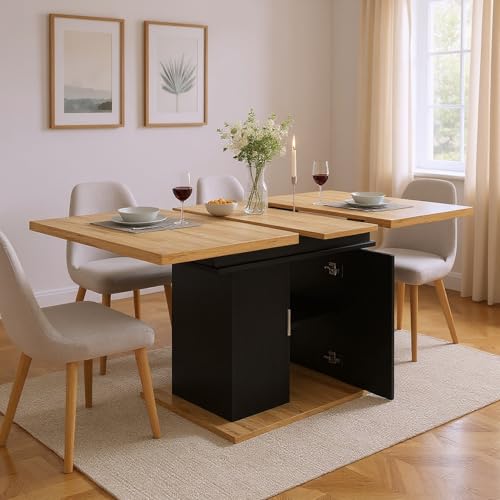 MEUBLE Cosy Esstisch Ausziehbar mit Küchenschrank Design Küchentisch für 6–8 Personen Esszimmertisch für Esszimmer, Küche, 140x70x76cm, Eiche + Schwarz MEUBLE Cosy Esstisch Ausziehbar mit Küchenschrank Design Küchentisch für 6–8 Personen Esszimmertisch für Esszimmer, Küche, 140x70x76cm, Eiche + Schwarz von MEUBLE COSY