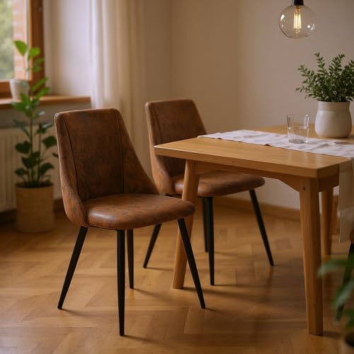MEUBLE Cosy Esszimmerstühle 2er Set mit Rückenlehne im Vintage-Lederlook aus Wildleder Metallbeine für Küche & Esszimmer Braun MEUBLE Cosy Esszimmerstühle 2er Set mit Rückenlehne im Vintage-Lederlook aus Wildleder Metallbeine für Küche & Esszimmer Braun von MEUBLE COSY