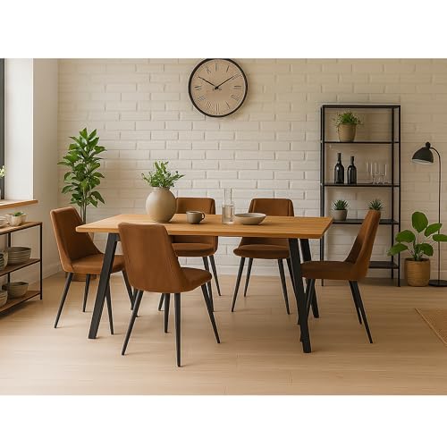 MEUBLE Cosy Esszimmerstühle 4er Set mit Rückenlehne im Vintage-Lederlook aus Wildleder Metallbeine für Küche & Esszimmer Braun von MEUBLE COSY