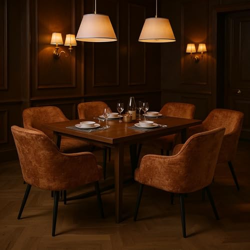 MEUBLE Cosy Esszimmerstühle 6er Set Komfortabel aus Chenille-Stoff, Küchenstuhl mit Rückenlehne und Armlehnen, für Küche & Esszimmer, Karamellfarbe von MEUBLE COSY
