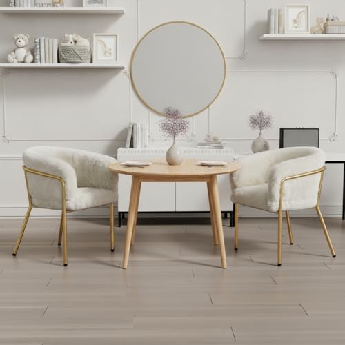 MEUBLE Cosy Esszimmerstuhl 2er Set mit Armlehnen, Polsterstuhl mit Metallbeinen und Kaninchensamtimitat, Komfortabler Sessel für Wohnzimmer, Schlafzimmer oder Esszimmer, Beige von MEUBLE COSY