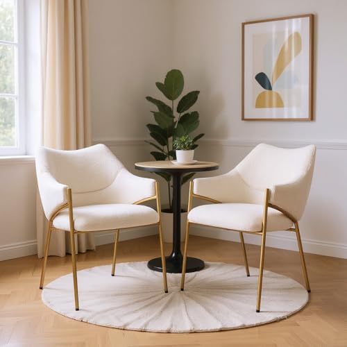 MEUBLE Cosy Esszimmerstuhl 2er Set mit Armlehnen, Sessel aus Bouclé-Stoff im Modernen Design, Verdicktes Sitzkissen, Metallbeine, Polsterstuhl für Wohnzimmer, Schlafzimmer, Esszimmer, Beige MEUBLE Cosy Esszimmerstuhl 2er Set mit Armlehnen, Sessel aus Bouclé-Stoff im Modernen Design, Verdicktes Sitzkissen, Metallbeine, Polsterstuhl für Wohnzimmer, Schlafzimmer, Esszimmer, Beige von MEUBLE COSY