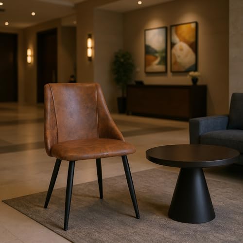 MEUBLE Cosy Konferenzstühle 2er Set, Besucherstühle ohne Armlehnen, Empfangsstuhl mit Metallgestell, für Hotellobby, Wartebereich, Konferenzraum, Braun von MEUBLE COSY