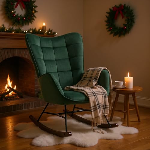 MEUBLE Cosy Relaxsessel, Bequemer Schaukelstuhl, Schaukelsessel für Wohnzimmer aus Samt mit Holz und Metallfüßen von MEUBLE COSY