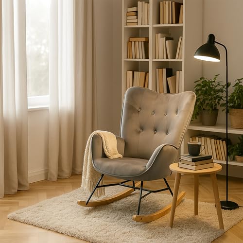 MEUBLE Cosy Relaxsessel, Bequemer Schaukelstuhl, Schaukelsessel für Wohnzimmer aus Samt mit Holz und Metallfüßen von MEUBLE COSY
