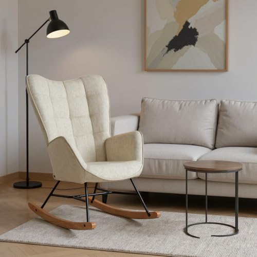MEUBLE Cosy Relaxsessel, Bequemer Schaukelstuhl, Schaukelsessel für Wohnzimmer aus Stoff mit Holz und Metallfüßen von MEUBLE COSY