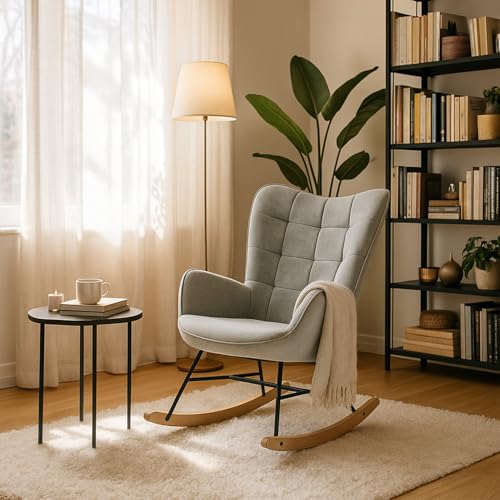 MEUBLE Cosy Relaxsessel, Bequemer Schaukelstuhl, Schaukelsessel für Wohnzimmer aus Stoff mit Holz und Metallfüßen MEUBLE Cosy Relaxsessel, Bequemer Schaukelstuhl, Schaukelsessel für Wohnzimmer aus Stoff mit Holz und Metallfüßen von MEUBLE COSY