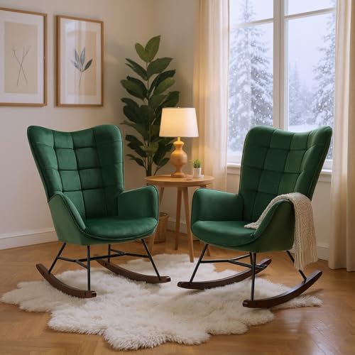 MEUBLE Cosy Schaukelstuhl 2er Set, Bequemer Relaxsessel, Schaukelsessel für Wohnzimmer aus Samt mit Holz und Metallfüßen von MEUBLE COSY