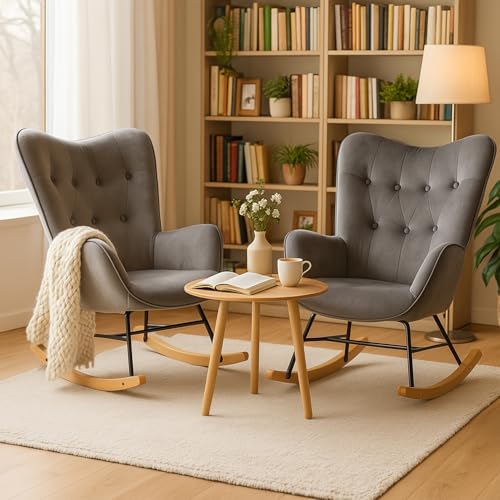 MEUBLE Cosy Schaukelstuhl 2er Set, Bequemer Relaxsessel, Schaukelsessel für Wohnzimmer aus Samt mit Holz und Metallfüßen von MEUBLE COSY