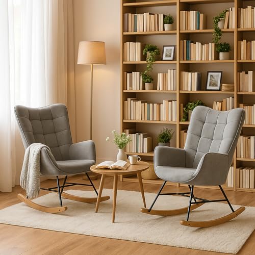 MEUBLE Cosy Schaukelstuhl 2er Set, Bequemer Relaxsessel, Schaukelsessel für Wohnzimmer aus Stoff mit Holz und Metallfüßen von MEUBLE COSY