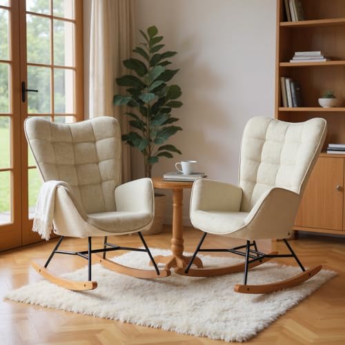 MEUBLE Cosy Schaukelstuhl 2er Set, Bequemer Relaxsessel, Schaukelsessel für Wohnzimmer aus Stoff mit Holz und Metallfüßen von MEUBLE COSY