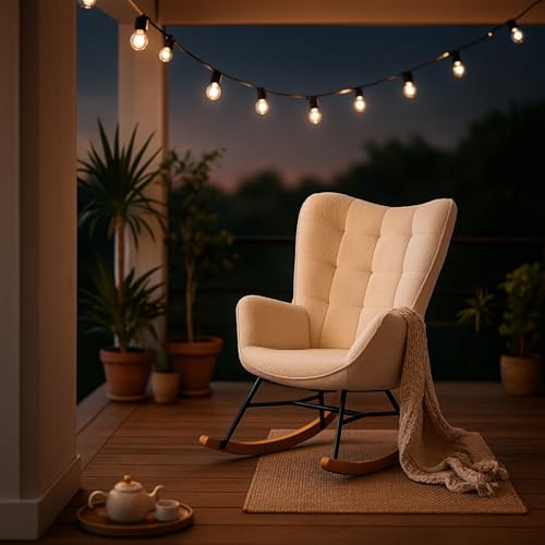 MEUBLE Cosy Schaukelstuhl Garten, Relaxsessel für überdachte Terrasse und Balkon, Skandinavisches Design mit Holz und Metallfüßen, Bouclé-Stoff Nicht wasserdicht MEUBLE Cosy Schaukelstuhl Garten, Relaxsessel für überdachte Terrasse und Balkon, Skandinavisches Design mit Holz und Metallfüßen, Bouclé-Stoff Nicht wasserdicht von MEUBLE COSY