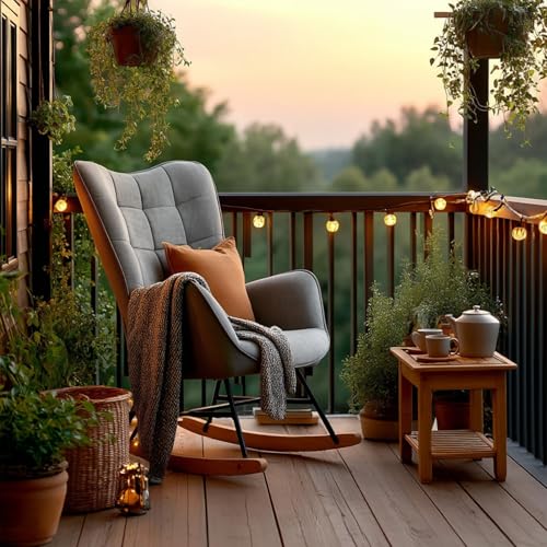 MEUBLE Cosy Schaukelstuhl Garten, Relaxsessel für überdachte Terrasse und Balkon, Skandinavisches Design mit Holz und Metallfüßen, Stoff Nicht wasserdicht von MEUBLE COSY