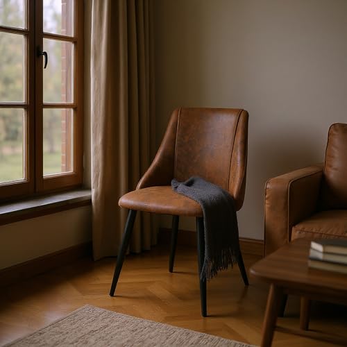 MEUBLE Cosy Wohnzimmerstuhl 2er Set mit Metallbeine Beistellstuhl für Lese- & Relax-Ecke, Wildleder, Braun von MEUBLE COSY