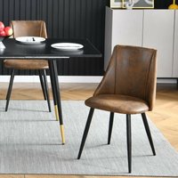 Esszimmerstuhl mit Polsterung in Wildlederoptik, 18 mm E1-Sitzfläche und Metallbeinen im skandinavischen Stil - Braun/ Schwarz - Meubles Cosy von MEUBLES COSY