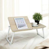 Meubles Cosy - Kleiner Arbeitstisch, mobiler Nachttisch, klappbarer Laptoptisch, höhenverstellbare Eichenplatte, 65-75,5 x 30 x 29 cm - buche/weiss von MEUBLES COSY