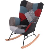 Meubles Cosy - meuble cosy Schaukelstuhl im skandinavischen Stil, mehrfarbiger Patchworkstoff, Beine aus massiver Buche, geeignet für Wohnzimmer, von MEUBLES COSY