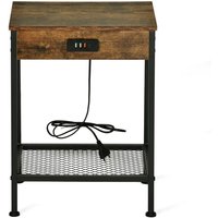 Meubles Cosy - Mesa auxiliar con estación de carga y 4 puertos usb, diseño de 2 niveles, para sala de estar, dormitorio, espacios pequeños, braun, 38 von MEUBLES COSY