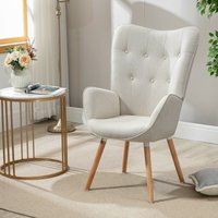 MEUBLES COSY Sessel mit gepolsterter Rückenlehne, Sitz aus Kiefernholz und Beinen aus Buchenholz in Naturfarbe im skandinavischen Stil aus beigem von MEUBLES COSY