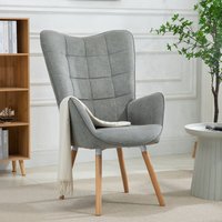 Sessel mit grauem Stoffbezug, Metallrückenstruktur, Sperrholzsitz und Naturholzbeinen im skandinavischen Stil - Grau/Naturholz - Meubles Cosy von MEUBLES COSY