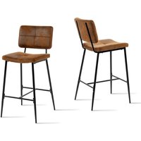 MEUBLES COSY Set aus 2 Retro-Barhockern im Vintage-Stil – 75 cm hohe, gepolsterte Sitze – Wildleder-Hocker – schwarze Metallbeine und Fußstütze von MEUBLES COSY