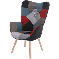 Meuble cosy Loungesessel im skandinavischen Stil, mehrfarbiger Patchworkstoff, Beine aus massivem Buchenholz, geeignet für Wohnzimmer, Esszimmer, von MEUBLES COSY