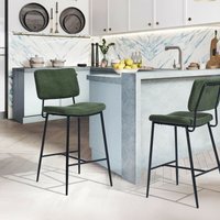 Meubles Cosy - 2er-Set Retro-Vintage-Barhocker – 69 cm hoher, gepolsterter Sitz – Hochstühle aus grünem Stoff – Beine und Fußstütze aus schwarzem von MEUBLES COSY