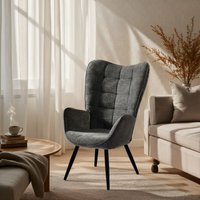 Meubles Cosy - Skandinavischer Polstersessel bequeme Rückenlehne mit Armlehnen mit dunkelgrauem Stoff bezogen, schwarze Metallbeine,Für von MEUBLES COSY