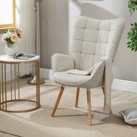 Sessel mit beigem Stoffbezug, Metallrückenstruktur, Sperrholzsitz und Naturholzbeinen im skandinavischen Stil - Beige/Naturholz - Meubles Cosy von MEUBLES COSY