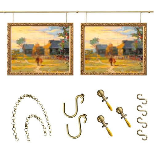 Bilderschienen-Aufhängesystem aus Messing, Goldfarbene Metall-Bilderaufhänger, Goldgalerie, mittelalterlicher Stil, für Leinwanddrucke, Wandkunst, Rahmen-Präsentationsset(250cm(2 * 125cm)) von MEUBLLY