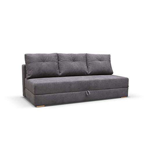 mb-moebel Sofa mit Schlaffunktion und Bettkasten, Couch für Wohnzimmer, Schlafsofa Federkern Sofagarnitur Polstersofa Wohnlandschaft mit Bettfunktion - 203x99x92cm - VARDO (Dunkelgrau) von MEUBLO