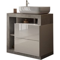 Badezimmermöbel bura – 79 cm – Hochglanz Weiß und Beton – Waschbecken inklusive – 2 Schubladen von MEUBLORAMA