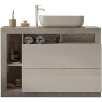 Badezimmermöbel mit einem Waschbecken und 2 Schubladen, Kollektion bura. Farben in Hochglanzweiß und Beton. Badezimmermöbel mit einem Waschbecken und 2 Schubladen, Kollektion bura. Farben in Hochglanzweiß und Beton. von MEUBLORAMA