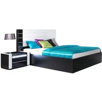 Bett mit Bettkasten 160 cm in Schwarz und glänzendem Weiß mit schwarzer Kunstleder-Finish Bett mit Bettkasten 160 cm in Schwarz und glänzendem Weiß mit schwarzer Kunstleder-Finish von MEUBLORAMA