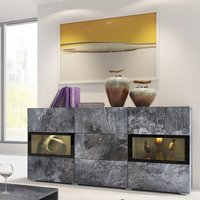 Buffet 130 cm ramos – Schiefergrau und Schwarz – integrierte mehrfarbige led – 2 Glastüren + 3 Schubladen Buffet 130 cm ramos – Schiefergrau und Schwarz – integrierte mehrfarbige led – 2 Glastüren + 3 Schubladen von MEUBLORAMA