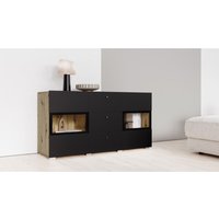 Buffet ramos 130 cm – Eiche und super matt Schwarz – integrierte Mehrfarben-LEDs – 2 Glastüren + 3 Schubladen Buffet ramos 130 cm – Eiche und super matt Schwarz – integrierte Mehrfarben-LEDs – 2 Glastüren + 3 Schubladen von MEUBLORAMA