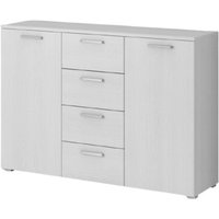 Design-Kommode mit 2 Türen und 4 Schubladen, 130 cm. Kollektion floyd in weißer Holzoptik. Design-Kommode mit 2 Türen und 4 Schubladen, 130 cm. Kollektion floyd in weißer Holzoptik. von MEUBLORAMA