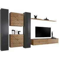 Design-Möbelset für das Wohnzimmer switch vi. Farben Grau und Eiche, Hochglanz Graufinish und Eiche mit gefräster Wirkung. Design-Möbelset für das Wohnzimmer switch vi. Farben Grau und Eiche, Hochglanz Graufinish und Eiche mit gefräster Wirkung. von MEUBLORAMA