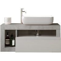 Hängendes Badezimmermöbel mit einem Waschbecken und 1 Schublade, Länge 92cm, Kollektion bura. Farbe: Hochglanzweiß und Beton. von MEUBLORAMA