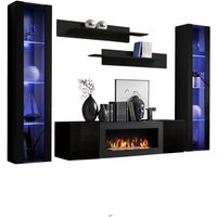 Hängendes Möbelset mit dekorativem Kamin der Kollektion fly M2. Farbe: Schwarz. von MEUBLORAMA