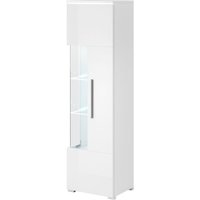 Hochwertige Design-Vitrine mit mehrfarbiger LED-Beleuchtung, Kollektion BOMBAY. Farbe: Hochglanz Weiß. Öffnung rechts. von MEUBLORAMA