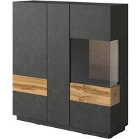 Hoher Buffet-Schrank kiles mit drei Türen. Farbe Anthrazitgrau und Eiche. Designstil. Hoher Buffet-Schrank kiles mit drei Türen. Farbe Anthrazitgrau und Eiche. Designstil. von MEUBLORAMA