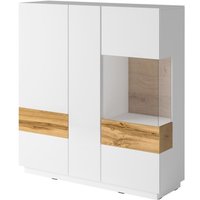 Hoher Buffetschrank kiles mit drei Türen. Farbe Weiß und Eiche. Designstil. Hoher Buffetschrank kiles mit drei Türen. Farbe Weiß und Eiche. Designstil. von MEUBLORAMA
