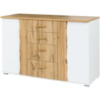 Kommode wood mit 4 Schubladen und 2 Türen in Eichen- und Weißfarbe von MEUBLORAMA