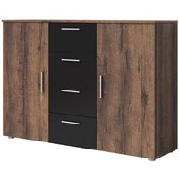 Kommode mit 2 Türen und 4 Schubladen, 130 cm. Kollektion irina in dunkler Eichenoptik und Schwarz. von MEUBLORAMA