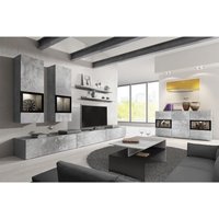 Komplettes Wohnzimmer-Set ramos – Betoneffekt – 7 Möbelstücke mit integrierter mehrfarbiger led von MEUBLORAMA